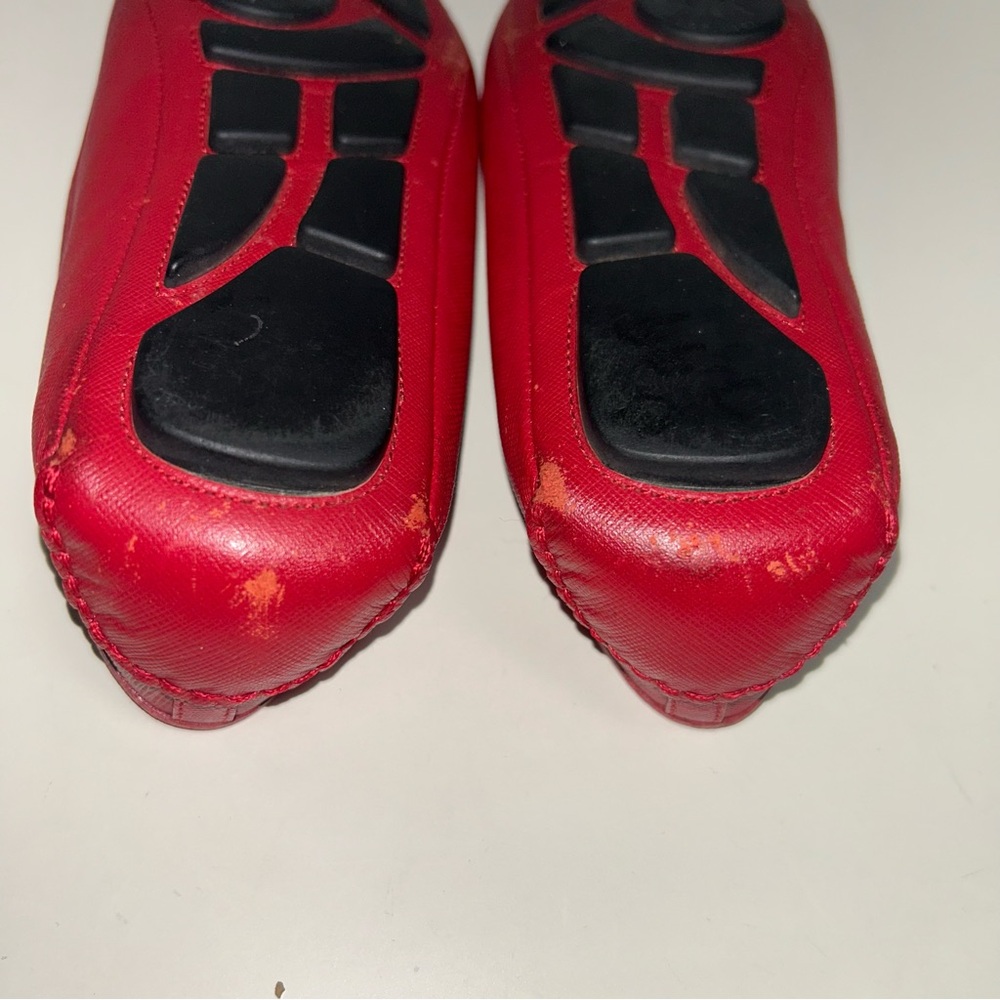 Michael Kors Fulton MK Gold Logo Red Saffiano Leather Slip On Ballet Flat - Picture 12 of 13